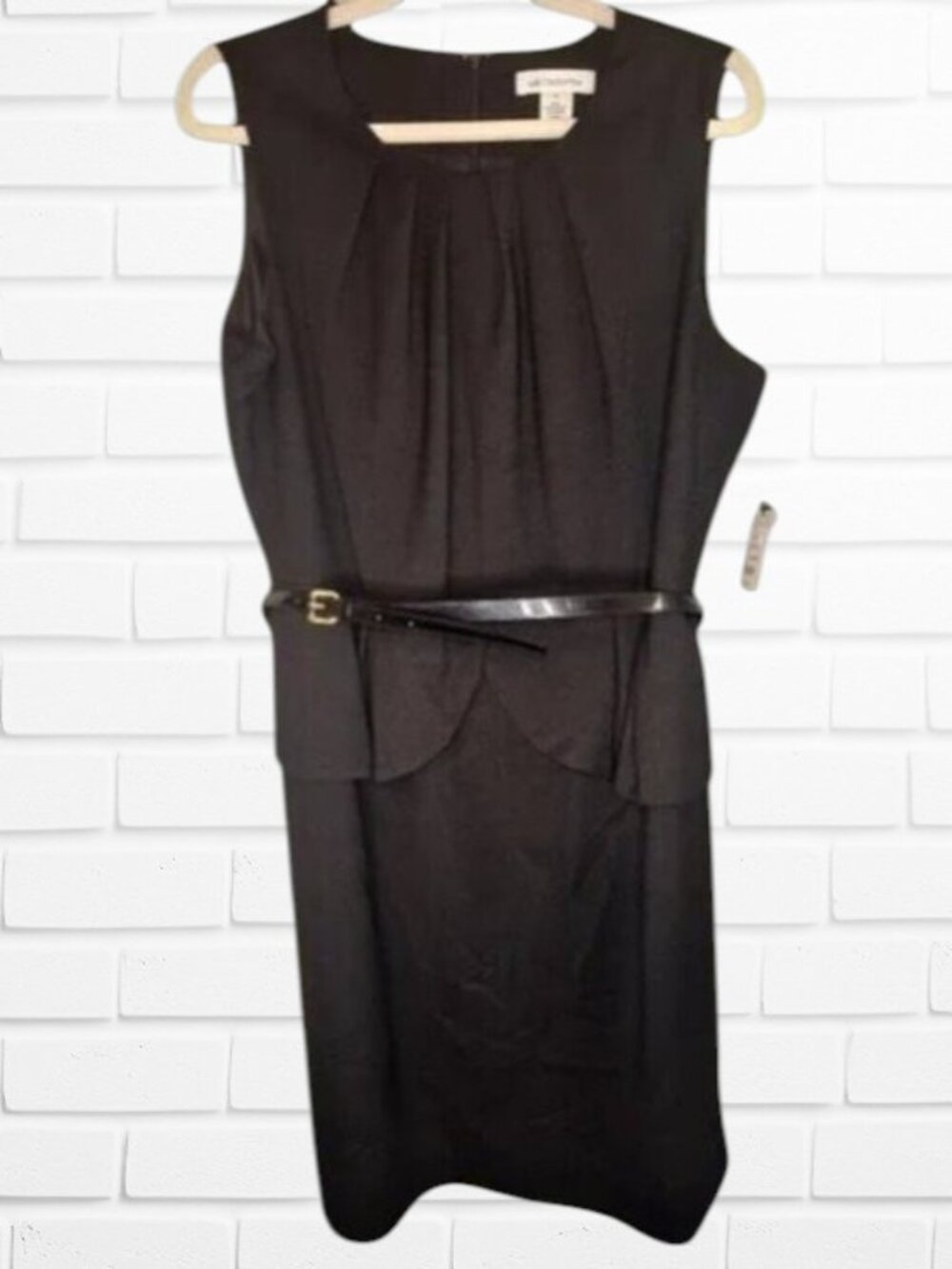 Liz Claiborne Black Peplum Belted Sheath Dress 18 Career Sleeveless Office Siren